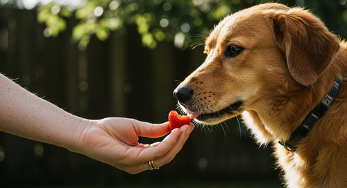 Dog enjoying strawberry pupsicle treat