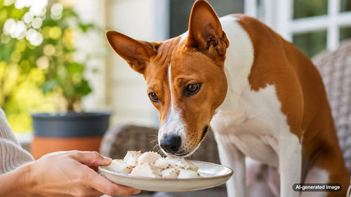 Plain cooked cod served as a safe occasional treat for dogs