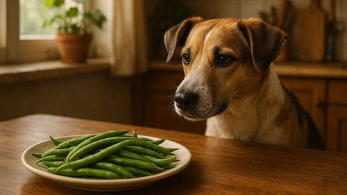 A dog enjoying a healthy green bean treat