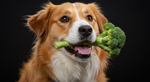 Dog eating broccoli