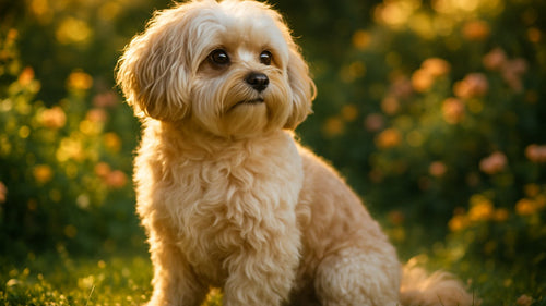 Adorable Pekapoo dog standing and looking playful