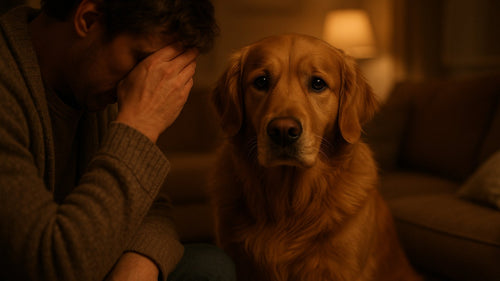 Dog comforting owner during a moment of sadness