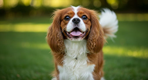 Cavalier King Charles Spaniel sitting gracefully with a silky coat