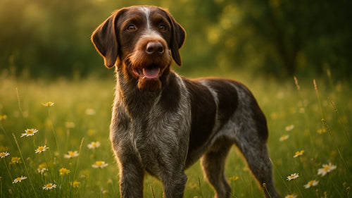 German Wirehaired Pointer showcasing its distinctive wiry coat and facial features