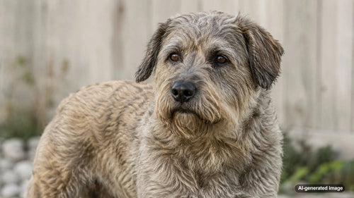 Glen of Imaal Terrier standing outdoors with its sturdy low-slung build and shaggy wheaten coat