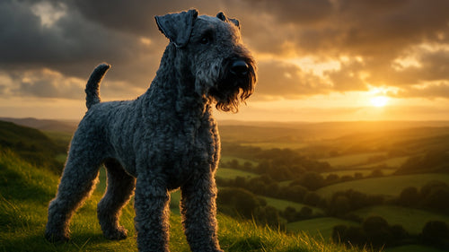 Kerry Blue Terrier showcasing its distinctive blue-gray coat
