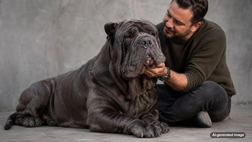 Neapolitan Mastiff standing outdoors with its distinctive wrinkled face and powerful build