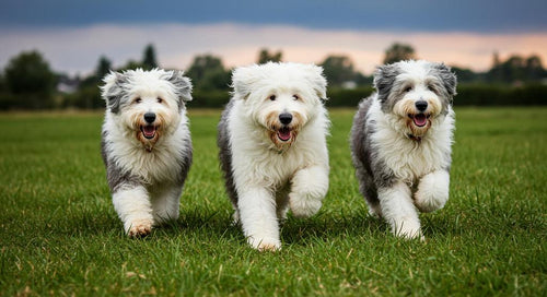 Old English Sheepdog standing in a grassy field