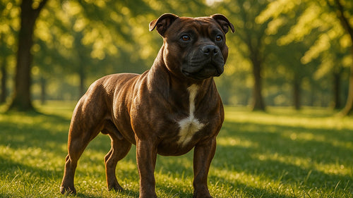 Staffordshire Bull Terrier showcasing its muscular build and friendly demeanor