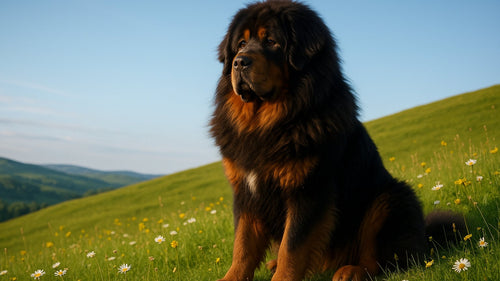 Tibetan Mastiff standing in snowy landscape