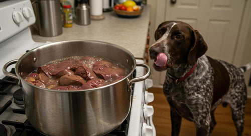 Boiled beef liver prepared for dogs