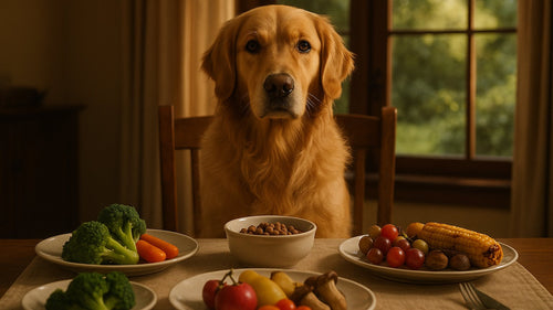 Dog silhouette with food bowl representing calorie balance