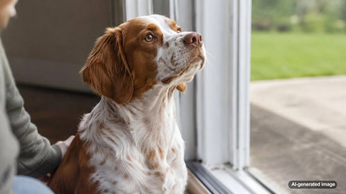 Dog standing near a window and noticing food smells drifting in from outside