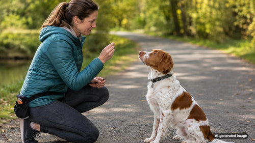 Dog practicing focused reward-based training with treats