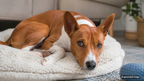Relaxed dog resting comfortably at home while its owner considers whether the dog is bored or simply enjoying downtime