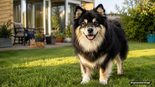 A happy multi-pet family scene with friendly dogs relaxing together at home