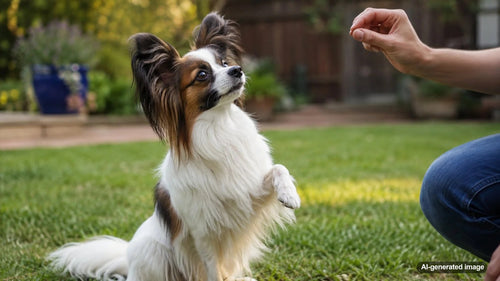 Smart and trainable dog practicing clever tricks with an engaged owner