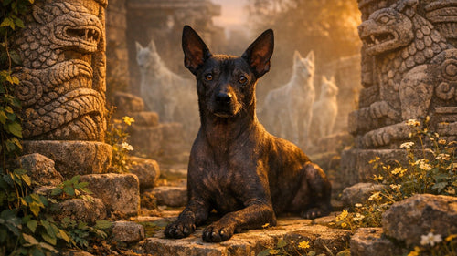 Illustration of dogs featured in mythology and folklore across ancient cultures