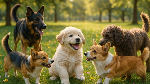A happy puppy playing with toys, showcasing the benefits of early socialization