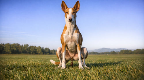 Dog standing outside during a bathroom break illustrating the magnetic poop theory