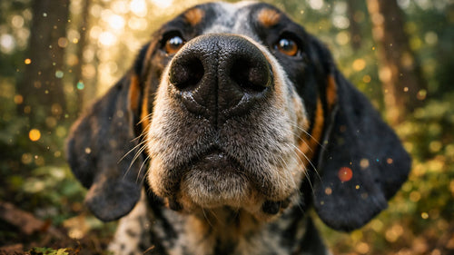Dog using its powerful nose during enrichment play with Woof toys