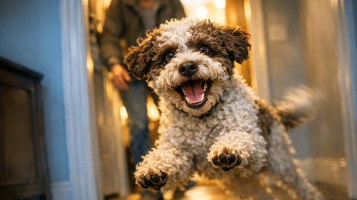 Happy dog greeting owner at home illustrating the emotional reunion high