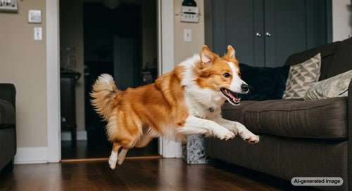 Dog joyfully running in a grassy field, exhibiting zoomies behavior