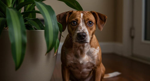 An anxious dog being comforted by its owner