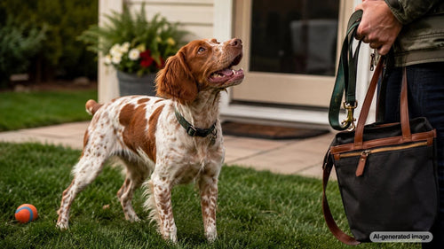 Excited dog receiving calming enrichment while adjusting to a change in its daily household routine
