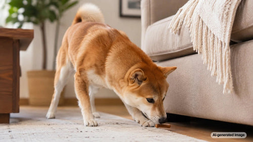 Dog hiding a treat around the house during enrichment time
