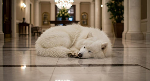 Dog sleeping comfortably on a hard surface