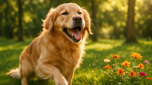 Dog playfully sneezing during outdoor play