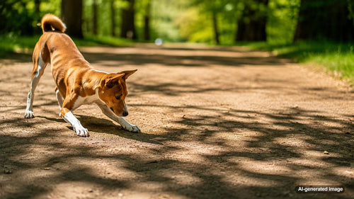 Dog watching moving shadows on the floor while a pet parent helps redirect attention with calm enrichment
