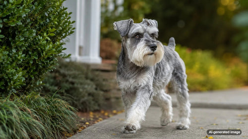 Miniature Schnauzer looking alert and ready for a daily security shift routine at home