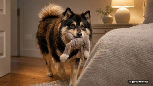 Dog bringing a favorite toy to its owner as part of a bedtime routine