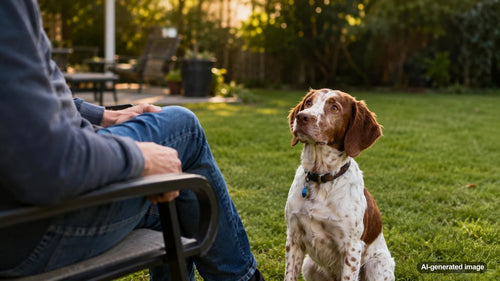 Dog waiting near family members before settling down in the living room