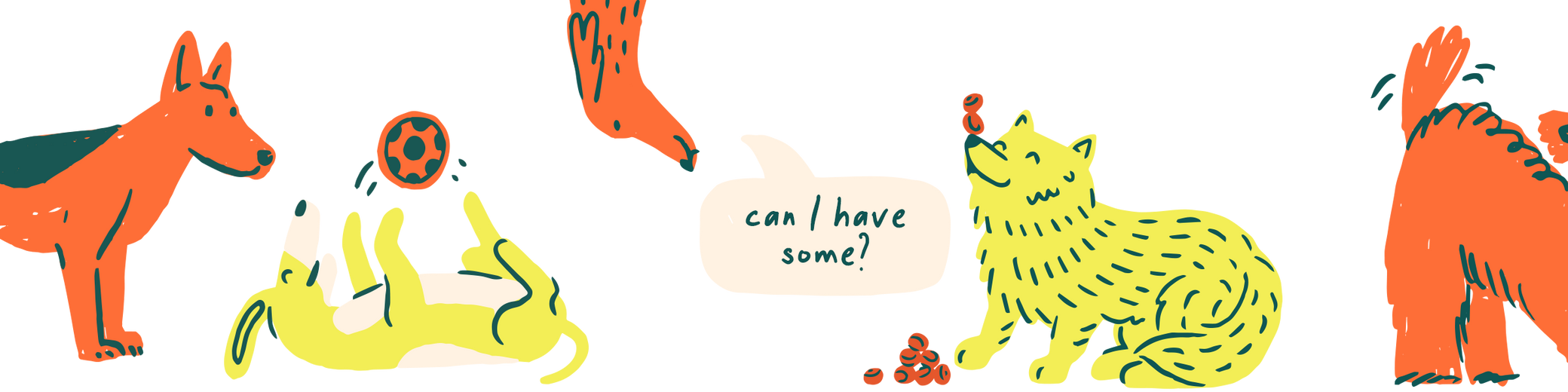 dog illustrations playing together