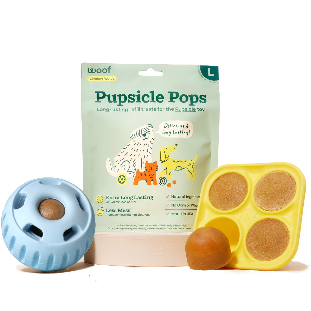 Woof Pupsicle and Treat Tray - Long-Lasting Fillable Treat Toy and Silicone Molds for Dog Treats - Reusable, Dishwasher Safe - for XL Dogs 75 lbs