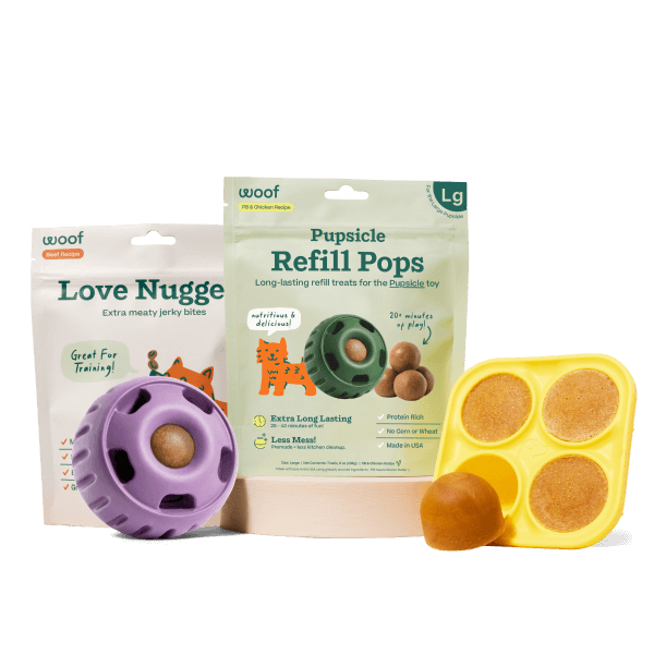 lavender pupsicle starter pack with love nuggets, refill pops, and treat tray mold
