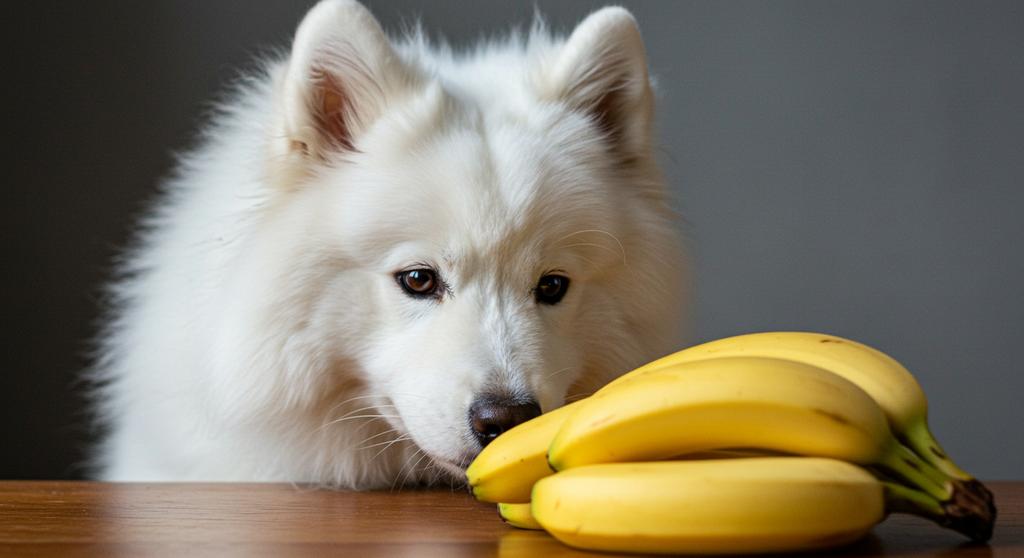 Happy dog enjoying a banana treat