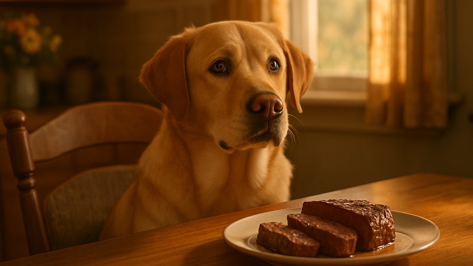 Happy dog enjoying a safe and healthy beef treat