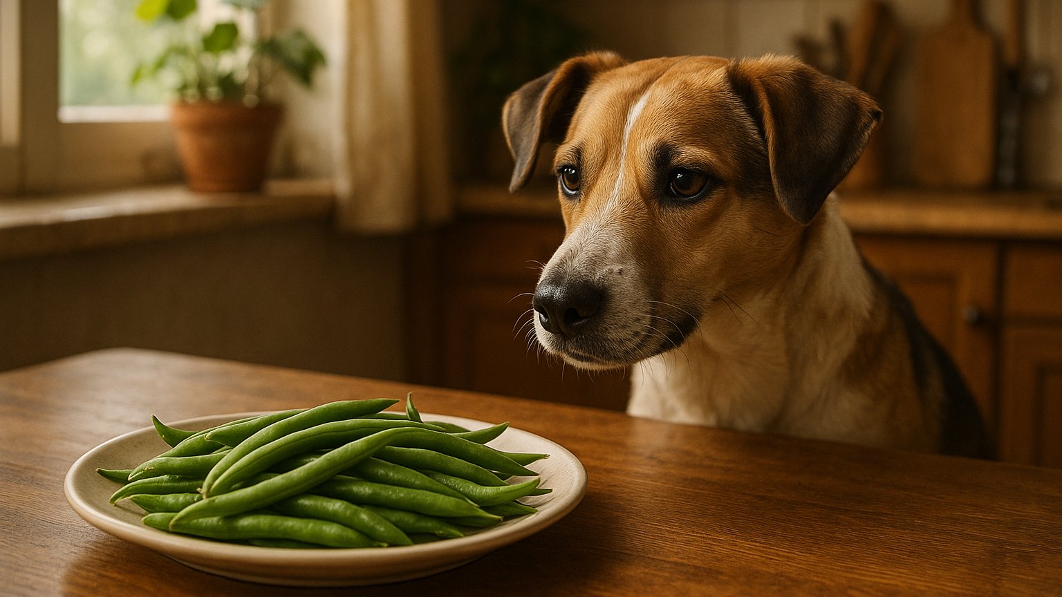 A dog enjoying a healthy green bean treat