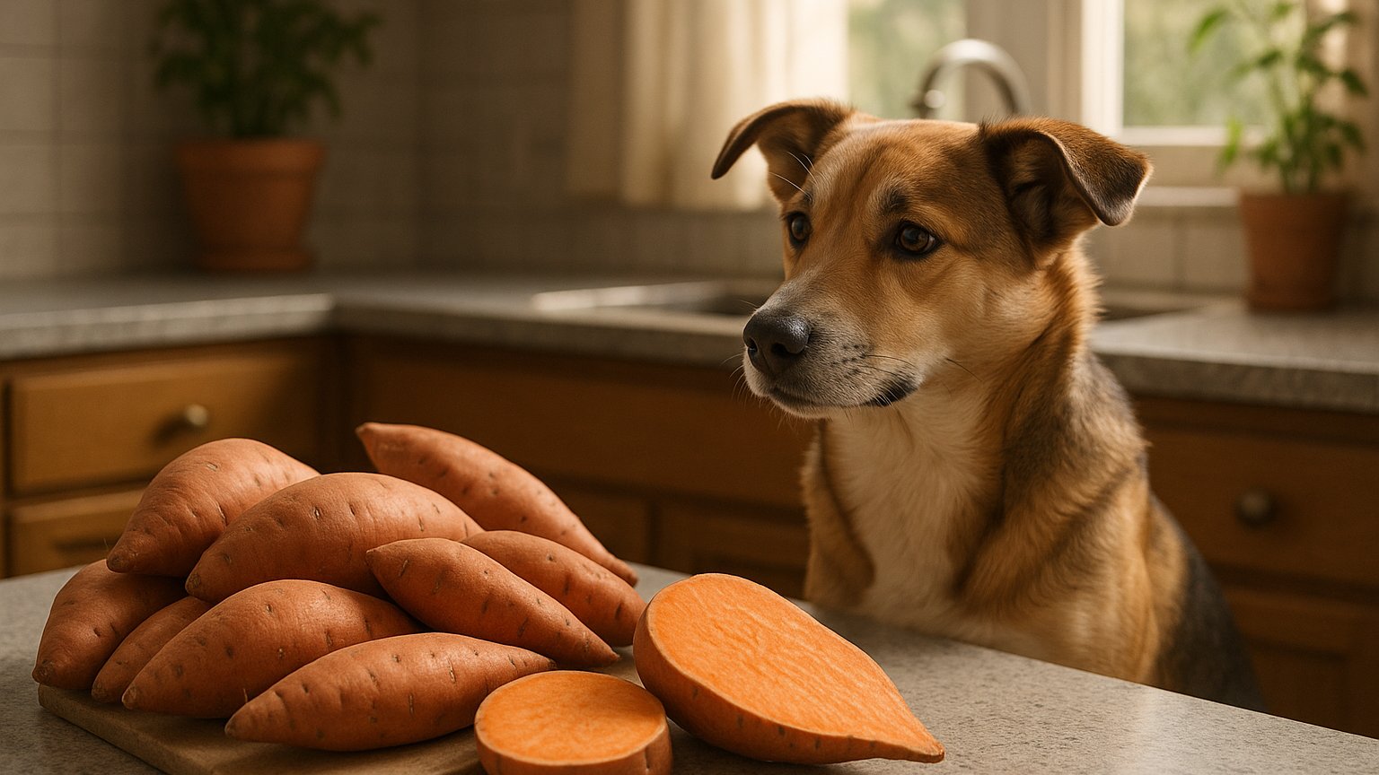 A dog enjoying a sweet potato treat