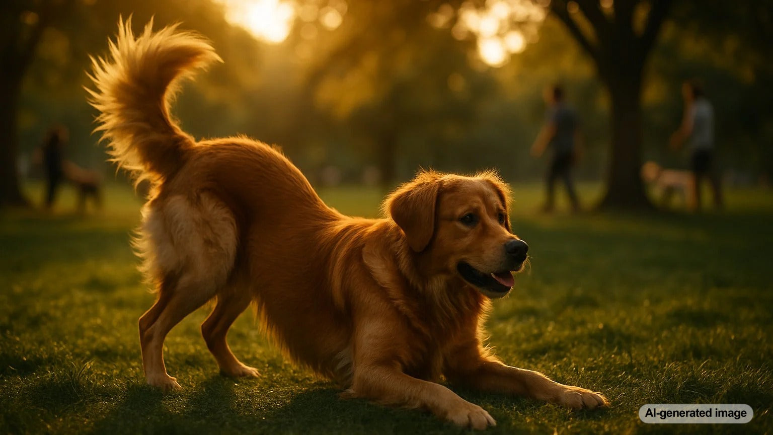 Dog performing a play bow with front legs down and rear end raised
