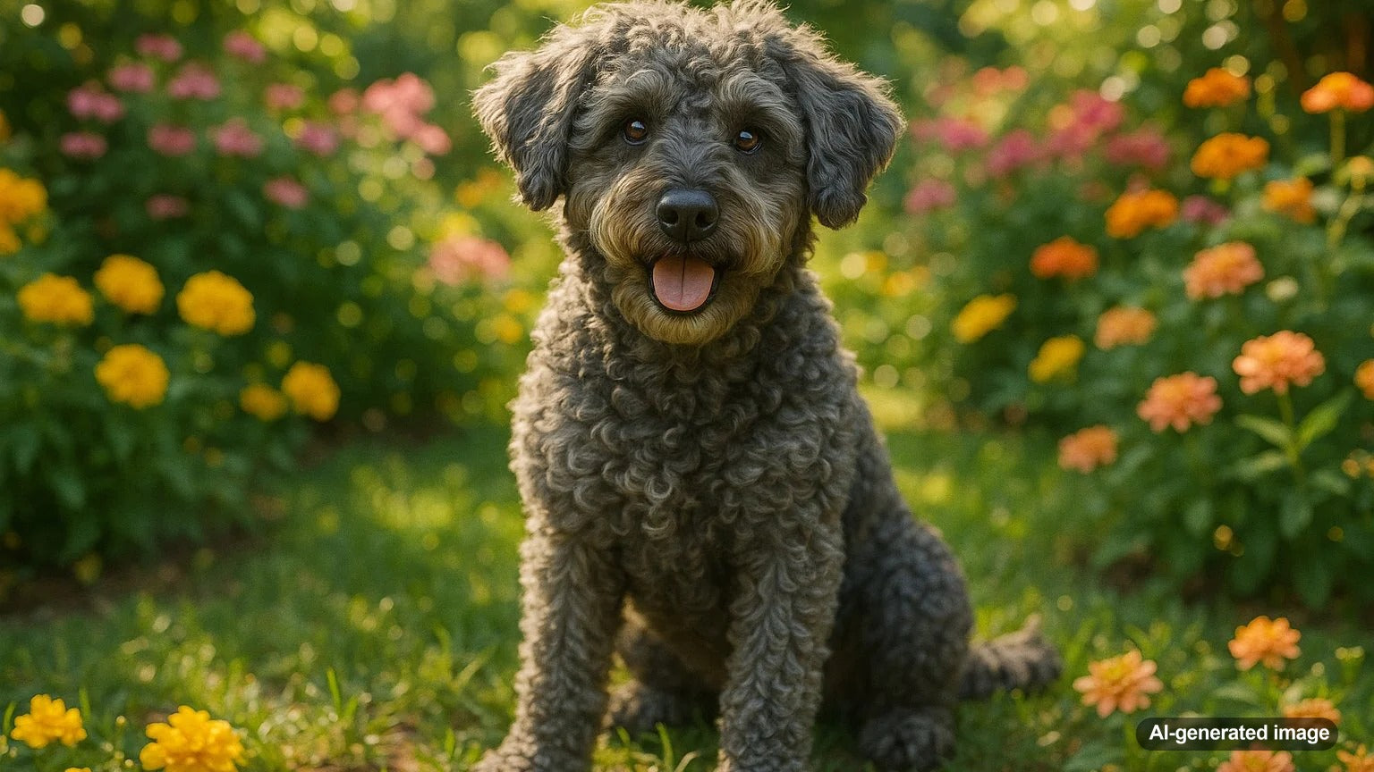 Schnoodle designer dog breed in playful pose