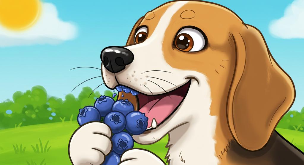 A happy dog enjoying fresh blueberries, highlighting the potential health benefits of blueberries in a dog's diet.