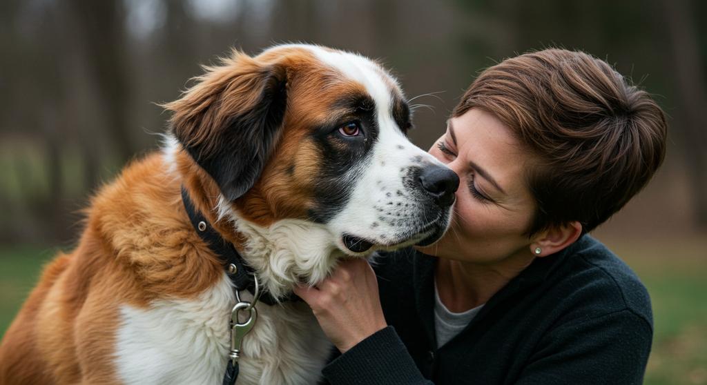 A dog receiving a gentle kiss from its owner, illustrating the bond between them.