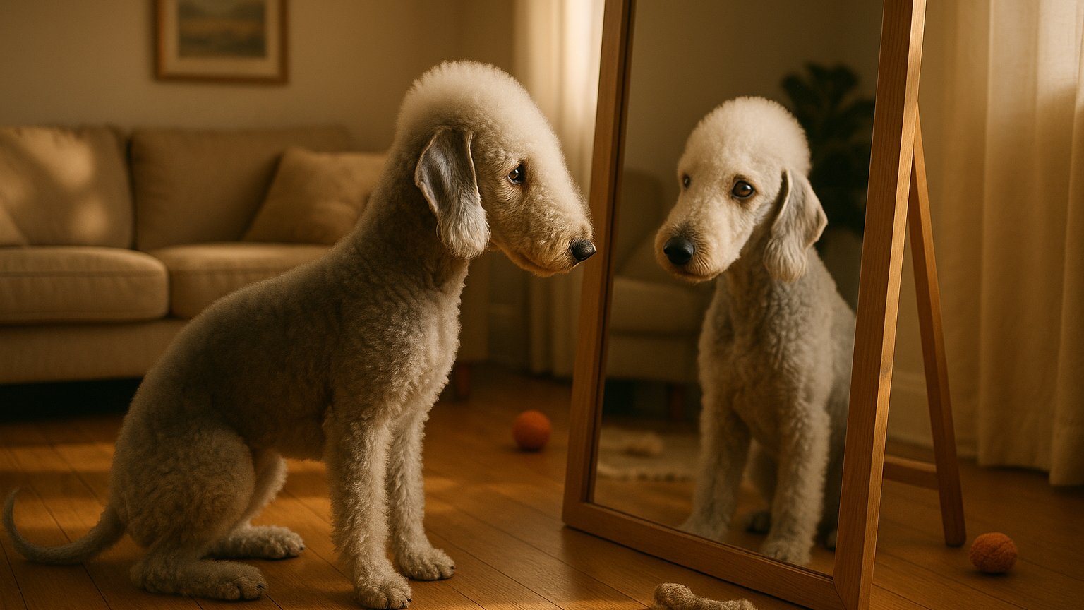 Dog Looking at Its Reflection in a Mirror
