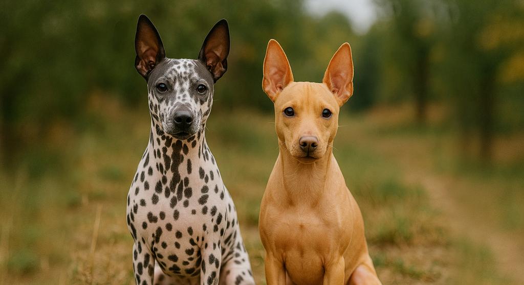 American Hairless Terrier standing on grass with alert expression