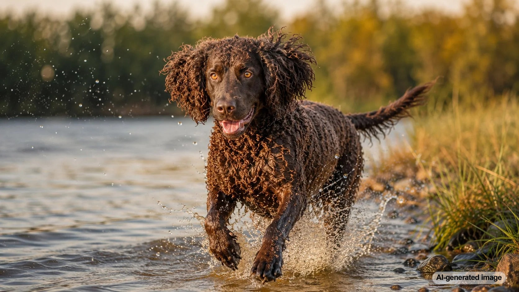 American Water Spaniel with a curly brown coat featured in a dog breed profile